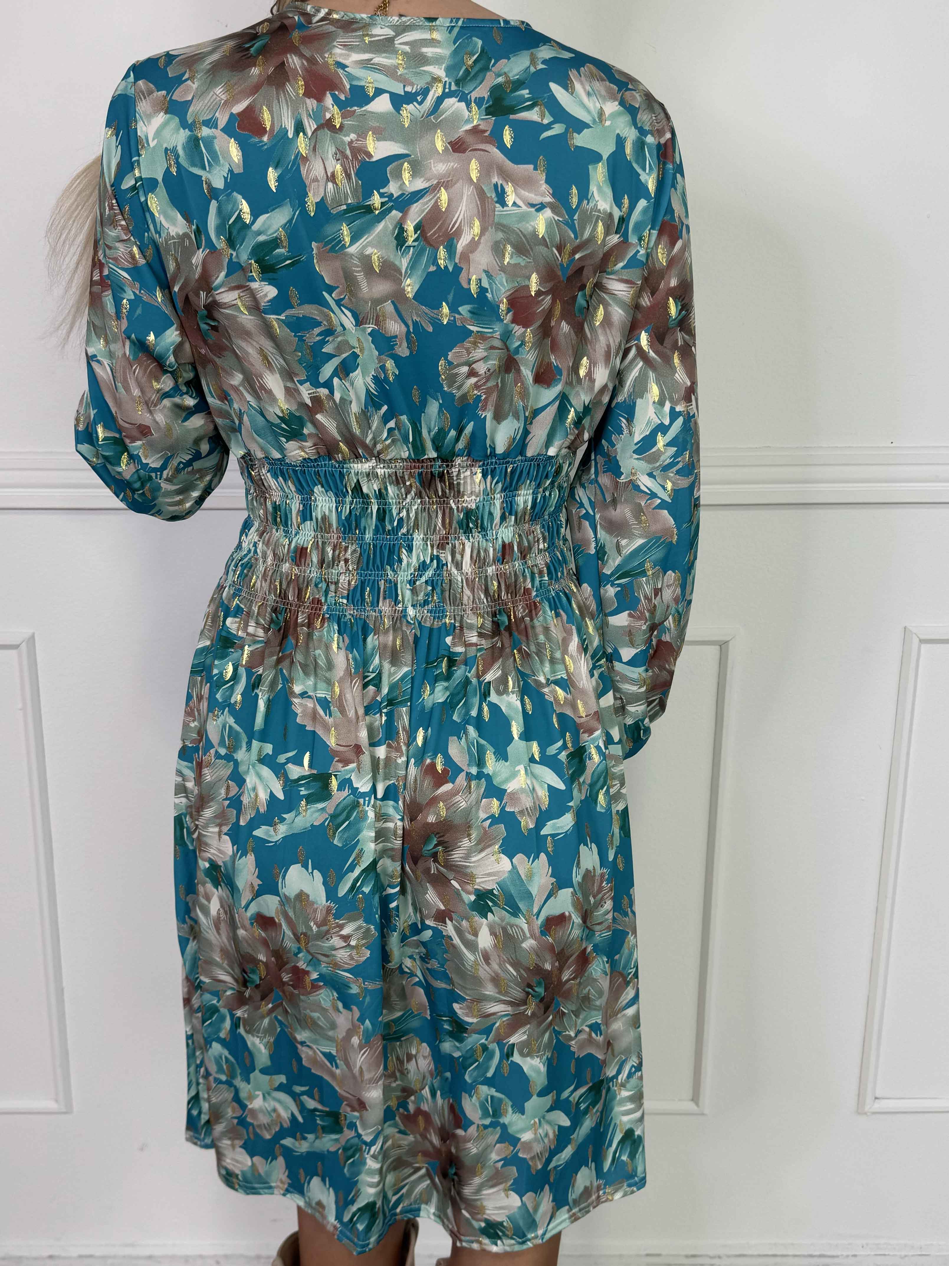 Pams Flora Short L/S - Elastisk kjole i krølfrit stof med lange ærmer